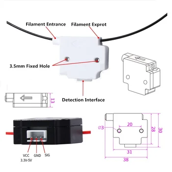 MEGA 2pcs Žarilno Odmor za Odkrivanje Modul Z 1M Kabel Runout Detektor Senzorja 3D Tiskalnik Deli za 1.75 mm Žarilno pomanjkanje
