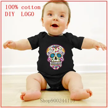Mehiški sladkorja lobanja, tiskanje baby Bodysuit Kratek Rokav Čista Bombažna Oblačila Najnovejšo Modno Oblikovanje Malčka Pižamo ropa de bebe