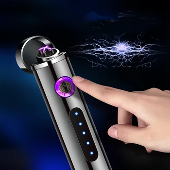 Mini Nov Dvojni Lok Screem Zaslon Prstnih Vžigalniki Windproof USB Polnjenje Majhnih Kovinskih Električni Vžigalniki