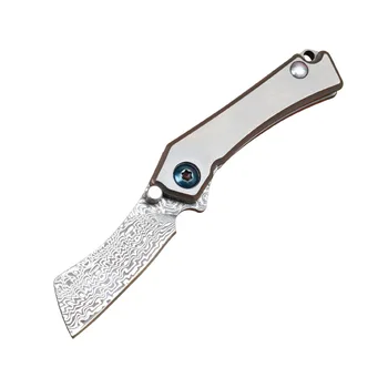 Mini Žep Keychain Nož Damask Rezilo Titana Ročaj Zložljiv Noži Ustvarjalne Večnamenski Pokrit Nož