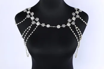 Moda edinstven biser ramenski verige poroka poročni nakit dva načina nositi ogrlico nosorogovo kristalni cvet ogrlica za ženske