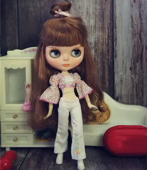 Moda Lutka Obleko Za Blythe Doll Obleke Cvetlični Kratek Vrh Bele Dolge Hlače Za Blyth Lutka 1/6 Lutke, Dodatki, Igrača
