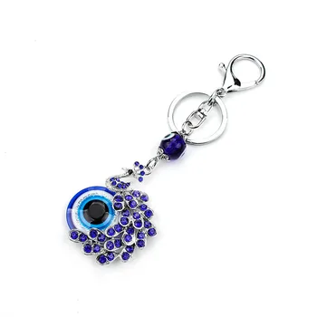 Moda Modra Kristal Pav Ključnih verige Key ring Trinket Darilo Torbico Vrečko Zlo Oko nakit