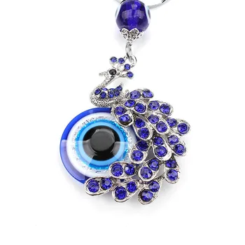 Moda Modra Kristal Pav Ključnih verige Key ring Trinket Darilo Torbico Vrečko Zlo Oko nakit