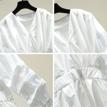 Moda Naguban Luč Rokav Proti-vrat Slim-Fit Majica + Denim Pas Dva-Kos Design Ženski Jeseni Elegancija Vrh Bluzo Blusa