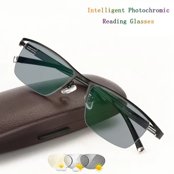 Moda Visoko Koncu Poslovnega Očala za Moške Inteligentni Photochromic Obravnavi Očala Povečevalna Pol Platišča Okvir Očal je UV400 D5