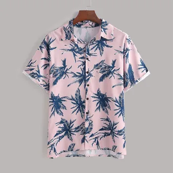 Moda za Moške Poletne Priložnostne Havajih, Kratek Rokav Obleke Tropskih Cvjetnim Natisne Gumb Turndown Ovratnik Počitnice Majice, Vrhovi #g4