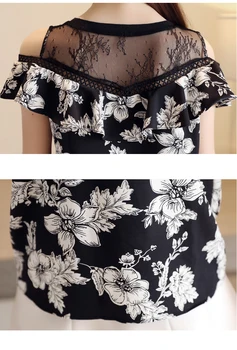 Moda za ženske bluze 2021 votlih čipke tiskanja šifon bluzo majica poletje vrhovi kratek rokav off shouler vrh ženske majice 2864 50