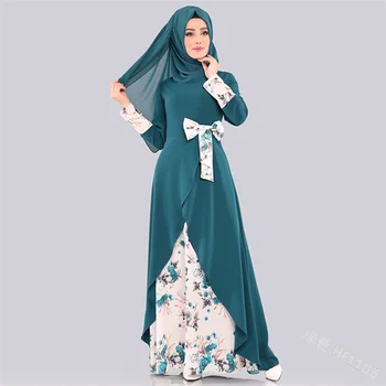 Moda za Ženske Dolge Obleke Cvetlični Muslimanskih Abaya Obleko s Kravato Loka Ramadana Molite Obrabe Islamsko Tradicionalno Kimono Obleke