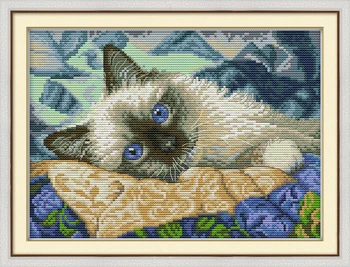 Modre oči mačka živali slikarstvo šteje tisk na platno DMC 11CT 14CT kompleti kitajski Navzkrižno Šiv vezenje needlework Določa