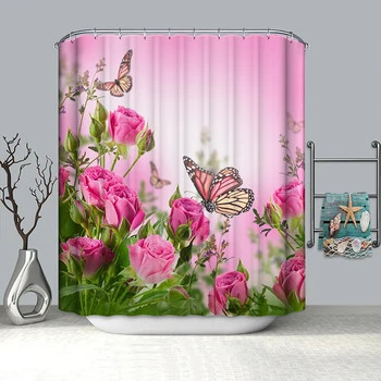 Modri cvet metulj tuš zavesa kopalnica zavesa spusti dostava zavesa za kopalnico dekoracijo zaves