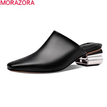 MORAZORA 2020 nov prihod žensk mul čevlji pravega usnja, modni priložnostne čevlji debele pete kvadratni toe obleko čevlje velikih velikosti 43