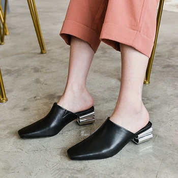MORAZORA 2020 nov prihod žensk mul čevlji pravega usnja, modni priložnostne čevlji debele pete kvadratni toe obleko čevlje velikih velikosti 43