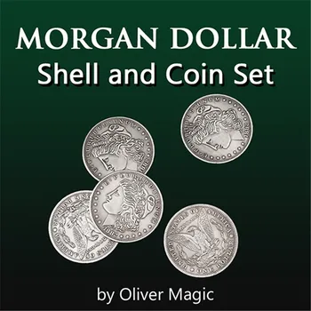 Morgan Dolar Lupini in Kovancev, Nastavite (5 Kovancev + 1 Vodja Shell ) čarovniških Trikov Blizu Iluzije Prevara Prop Kovanec Magia