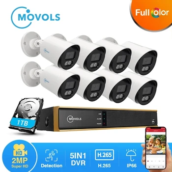 MOVOLS Varnosti Video Sistem 8x Pisane Nightvision 2MP HD Nepremočljiva CCTV Kamere 8CH H. 265 1080P DVR Snemalnik Nadzor Kit