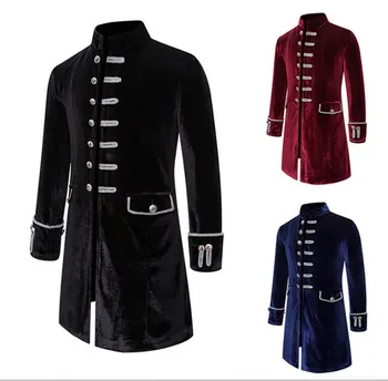 Moška Jakna Steampunk Srednjeveški Viktorijanski Vintage Plašč Črno Modra Rdeče Mah Moški Pustni Cosplay Kostum Za Moške Plus Velikost