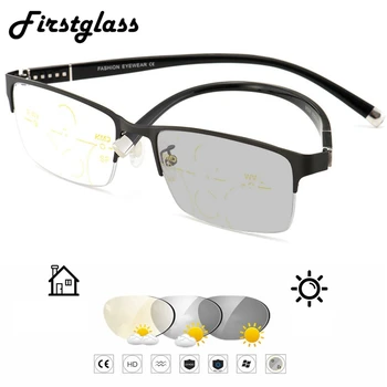 Moški Photochromic Sončna Očala Tr90 Kovinski Postopno Branje Multifokalna Očala Po Meri Recept Proti Modra Lilght Črna 175