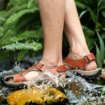 Moški Pravega Usnja Poletje Mehke Sandale za Moške Klasičnih Sandalies Velik obseg Outdoor Udobno Obutev Homme Roman Čevlji