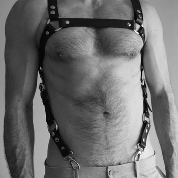Moški Usnjeni Pas Pasu Gay Nastavljiva Prsih Obreži Zgoraj Klub Cosplay Suspender Moški Eksotičnih nighwear