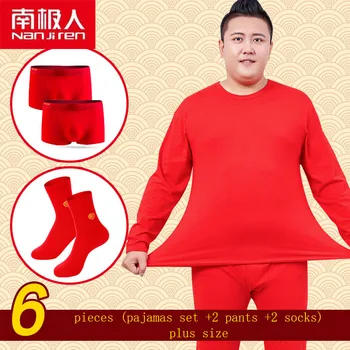 Nanjiren Toplotne perilo Moški&Ženske Pižame Nastavite Kitajska Rdeča Bombaž Toplo O-Vratu Dolge Rokave, Dolge Hlače Za Odrasle Novo Leto