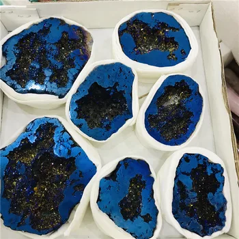 Naravni Agate Geode Temno Modra Drusy Quartz Electroplated Gruče Kristalno Točk Brazilski Mineralov Vzorcu Stranka Dekoracijo