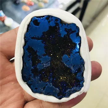 Naravni Agate Geode Temno Modra Drusy Quartz Electroplated Gruče Kristalno Točk Brazilski Mineralov Vzorcu Stranka Dekoracijo