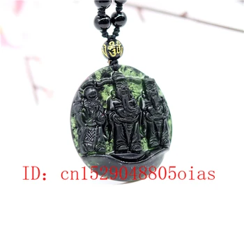 Naravno Črna Green Jade Obsidian Nesmrtni Obesek Kroglice Fine Nakit Ogrlica Vklesan Amulet Moda Čar Darila za Ženske