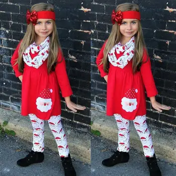 NAS Otroke Božič Santa Baby Dekleta Obleke Obleke T-shirt Vrhovi Obleko+Hlače Komplet