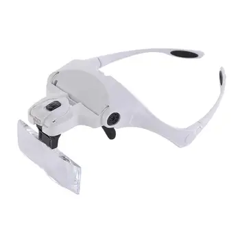 Nastavljiv 2 LED Luči Očala Povečevalna Lupa Očala 5 Objektiv Loupe Glavo z Nitko, 1.0 X 3,5 X Za Nakit, Popravila Orodja