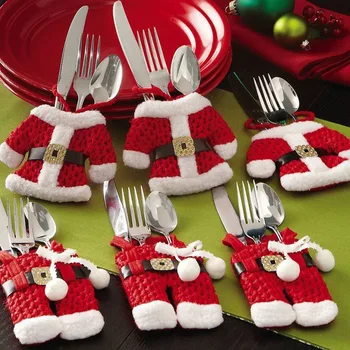 Navidad 6 Kos Božič Božič, Novo Leto, Santa jedilni pribor Držala Božični Okraski Za Dom 3 Oblačila in 3 Hlače