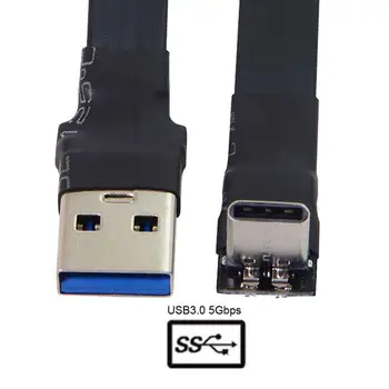 Navzgor pod Kotom Ravno USB-C Tip Kabla-C Moški-USB3.0 Podatkovni Kabel 20 cm, Vitek Ravno Mehka za Tablični računalnik in Telefon & Prenosnik