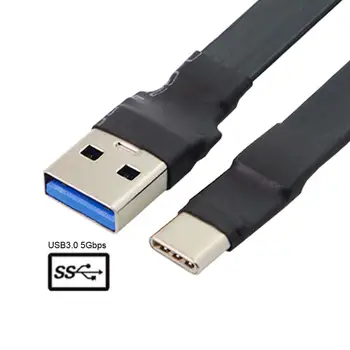 Navzgor pod Kotom Ravno USB-C Tip Kabla-C Moški-USB3.0 Podatkovni Kabel 20 cm, Vitek Ravno Mehka za Tablični računalnik in Telefon & Prenosnik