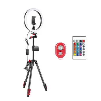 Neewer 10-palčni RGB Obroč Svetlobe Selfie Svetlobni Obroč z Nastavek za Stojalo in Držalo, Ir Daljinski upravljalnik, možnost zatemnitve 16 Barv