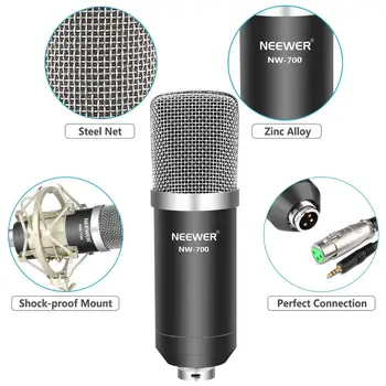 Neewer Kondenzatorskega Mikrofona, Komplet:NW-700 Mic, NW35 Vzmetenje Boom Škarje Roko Stojalo za Domači Studio Studio Televizijska Snemanja