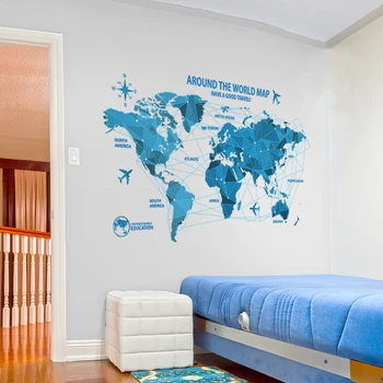 Nepremočljiva 3d blue zemljevidu sveta stenske nalepke urad sobe decals dekor ustvarjalne wall art spalnica za notranje dekoracije stenske nalepke