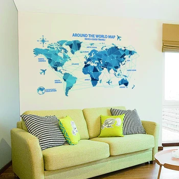 Nepremočljiva 3d blue zemljevidu sveta stenske nalepke urad sobe decals dekor ustvarjalne wall art spalnica za notranje dekoracije stenske nalepke