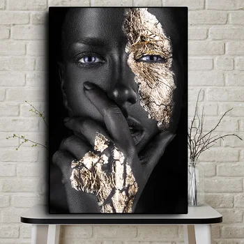 NESEBIČNO Afriške Umetnosti Črna in Zlata Ženska Platno Slikarstvo Plakatov in Fotografij Skandinavskih Wall Art Slike za dnevno Sobo