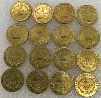 Nevezane držav Amerike Zlato 1851 $1 1 Dolar Svobode Glavo Tip 1 Medenina Kovinski Kopijo Kovancev 10 kosov paket, prodaja