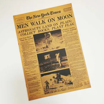 New York Times Moških Hodi Na Luno Zgodovinske Trenutke Starega časnika Retro Kraft papir, Kraft Papir, Plakati, Dekorativno Slikarstvo 42X30cm