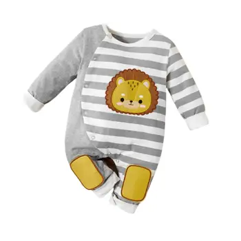 Newborn Baby Girl Boy Oblačila Živali Zajec Medveda Vzorec Igralne Obleke, Casual Prugasta Dolgimi Rokavi Jumpsuit Za Malčke Oblačila
