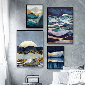 Nordijska Povzetek Ocean Pokrajino Umetnost Plakata Gorskih Platno Slikarstva in grafike Wall Art za Dnevni Sobi Doma Dekoracijo Sliko