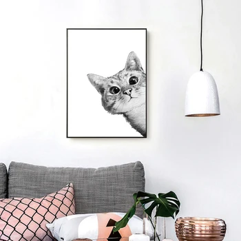 Nordijska Črno-Belo Art Živalskih Plakatov in Fotografij Srčkan Mačke Platno Slikarstvo Stenske Slike za dnevno Sobo Cuadros Doma Dekor