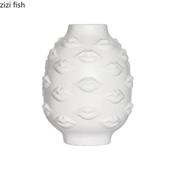 Nordijska črno in belo, ustnice oblikovalec keramike vaze, Cvetlični posoda Hydroponic posušen cvet ikebana Ware sodobne mehke dekoracijo