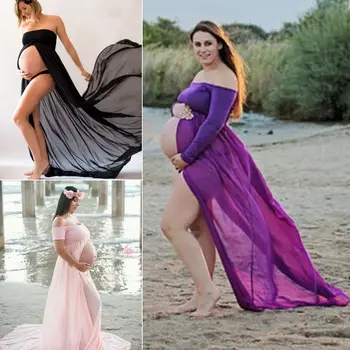 Nosečnice Brez Naramnic Dolgo Obleko Maxi Porodniškega Fotografija Rekviziti Fotografijo Ustrelil Na Plaži