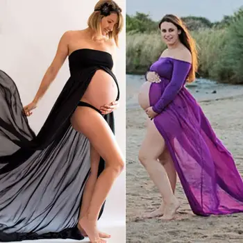 Nosečnice Brez Naramnic Dolgo Obleko Maxi Porodniškega Fotografija Rekviziti Fotografijo Ustrelil Na Plaži