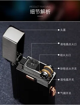 Nov dizajn 2 v 1, plin lažji USB lok plazme vžigalnik Električni ponovno polnjenje cigaretni vžigalniki Večfunkcijsko Ustvarjalno darilo CL022