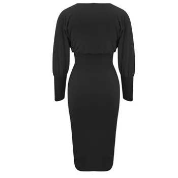 Nov Prihod 2020 Jeseni Obleke, Ženske Slim Trdna Bodycon Svinčnik Urad Dama Obleko Modne Priložnostne Midi Črno Roza Obleko Vestidos