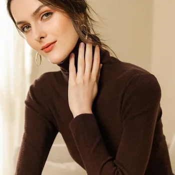 Nova barva visoko vratu vitek, dolg rokav pleteni pulover ženske 2020 rdeča