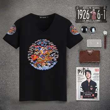 Nova Moda 3D Tiskanje Zmaj Vzorec Majica Kitajski Stil za Moške Slim Fit Okrogle Ovratnik T-Shirt Človek Poletje Priložnostne Tees Camisas