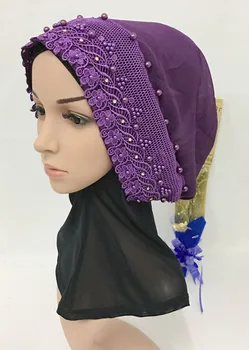Nova Moda Muslimanskih Pearl Kavljem Cvetje Hidžab Kape Islamske Underscarf Arabski Klobuki, Pokrivala